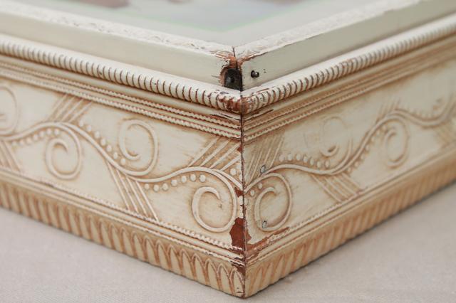 shabby chic vintage wood jewelry box w/ mirror, Jane Austen era romantic couple print
