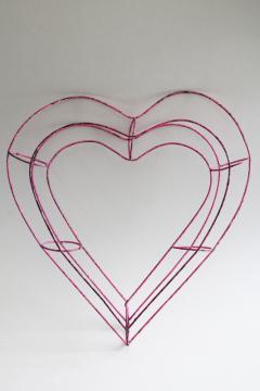 shabby chippy pink wire heart, rustic minimal wreath, frame, or garden decor