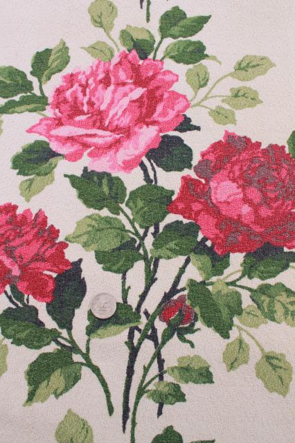 shabby cottage chic roses print fabric curtain panels, vintage cotton barkcloth curtains