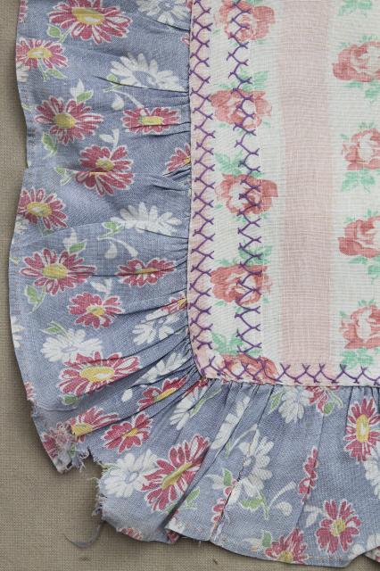 shabby cottage chic ruffled cushion pillow covers made of vintage linens, feedsacks & print fabric