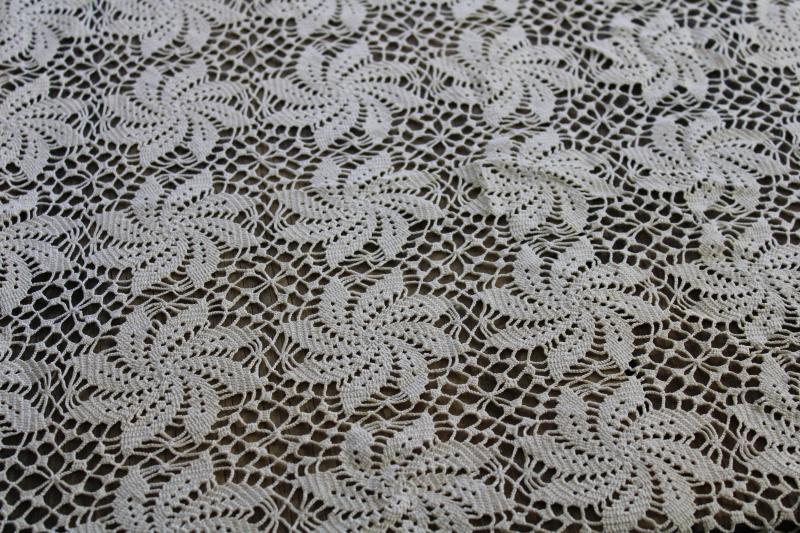 shabby cottage chic vintage cotton lace tablecloth, handmade crochet lace