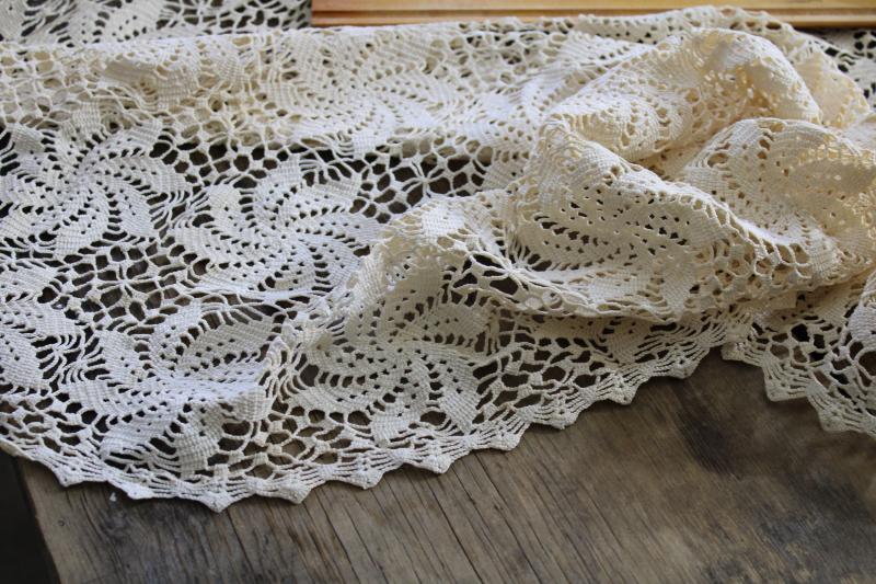 shabby cottage chic vintage cotton lace tablecloth, handmade crochet lace