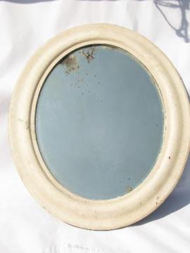 shabby cottage chic vintage oval mirror, old white paint wood frame