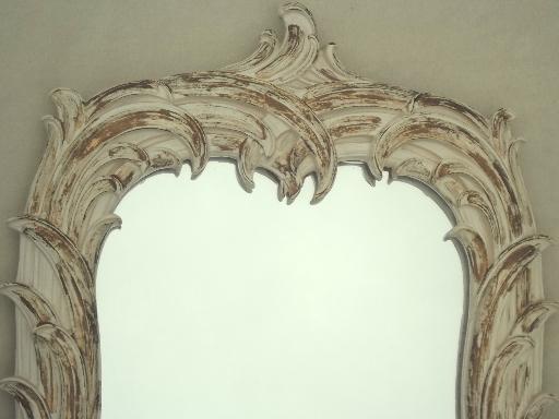 shabby cottage french country gold & white mirror, vintage chalkware frame 