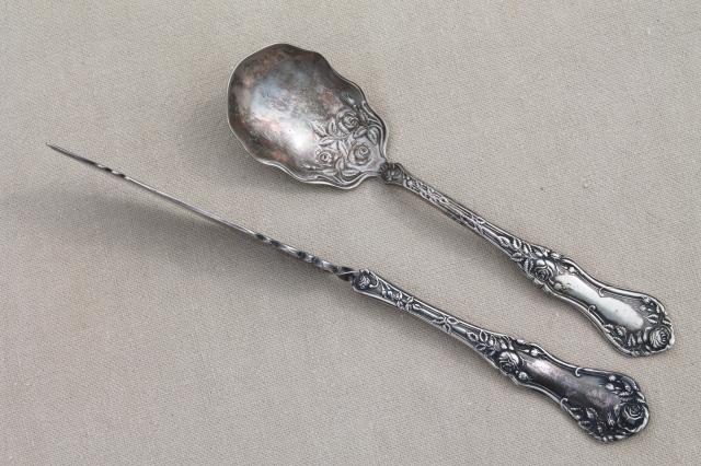 shabby fancy silver plate teaspoons, sugar spoons, butter knives - mismatched vintage silverware
