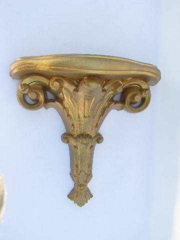 shabby french country chic ornate gold rococo, pair wall bracket shelves