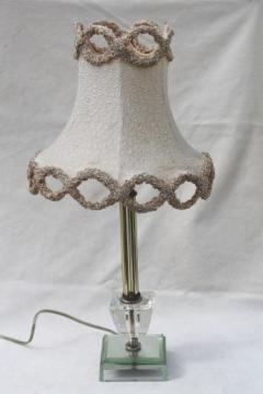 shabby mirrored glass candlestick lamp w/ vintage chenille trimmed lamp shade