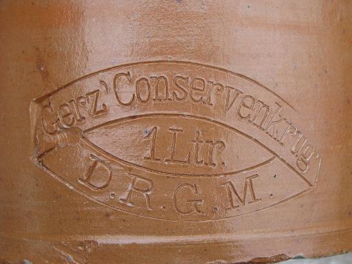 shabby old German stoneware crock, Gerz Conservenkrug preserves jar