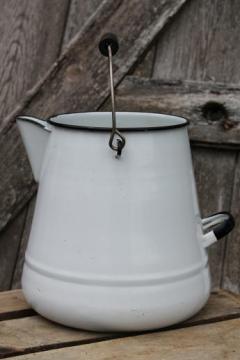 Vintage GHC England Everything Pot 5 Piece Black and White Enamelware