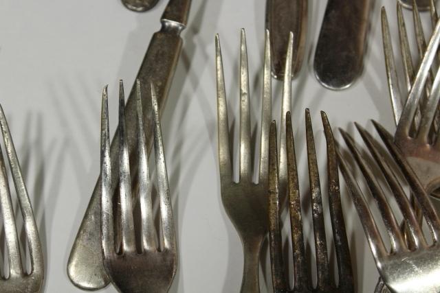 shabby old hotel silver dinner forks, antique silver plate flatware mismatched pieces
