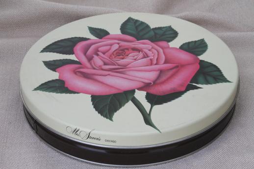 shabby old pink rose tin full of vintage sewing, buttons & belt buckles