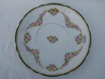 shabby pink roses china antique handled plate