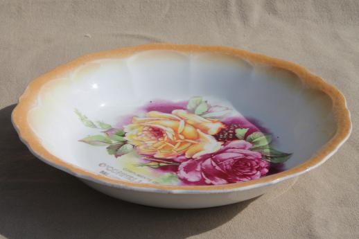shabby roses antique china bowl w/ old store advertising Beloit Wisconsin
