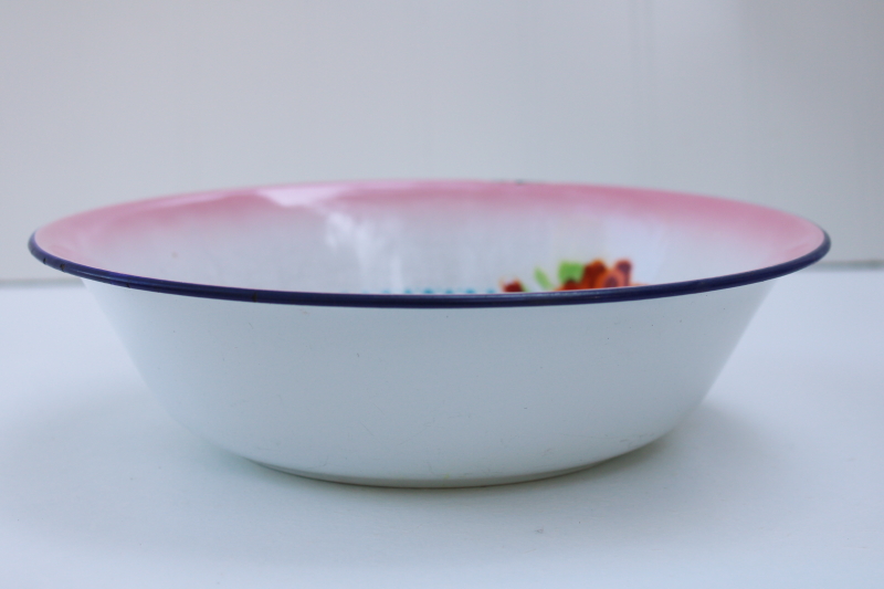 shabby roses colorful floral vintage enamel ware metal bowl, Lucky Elephant brand