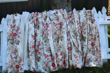 shabby roses floral print cotton curtain panels, vintage decor fabric cottage style