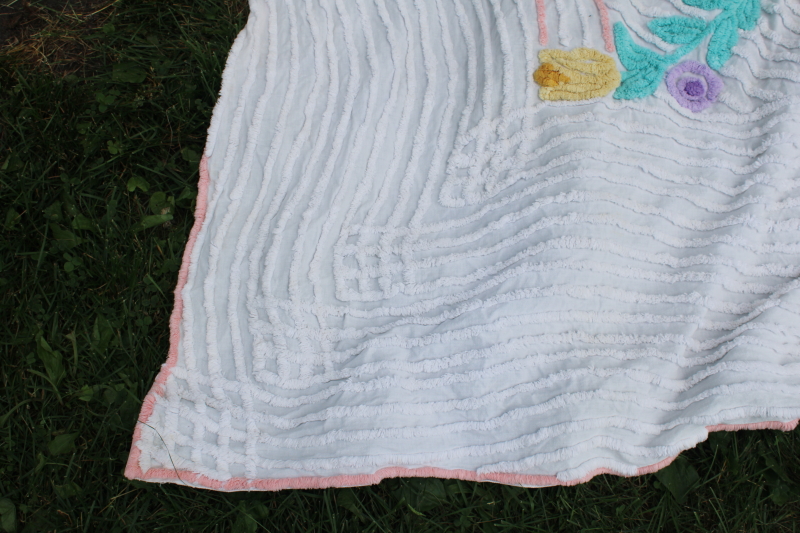 shabby vintage cotton chenille bedspread for upcycle fabric, craft projects