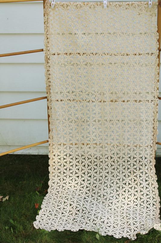 shabby vintage crochet lace, large wide runner for farmhouse table, cottage decor