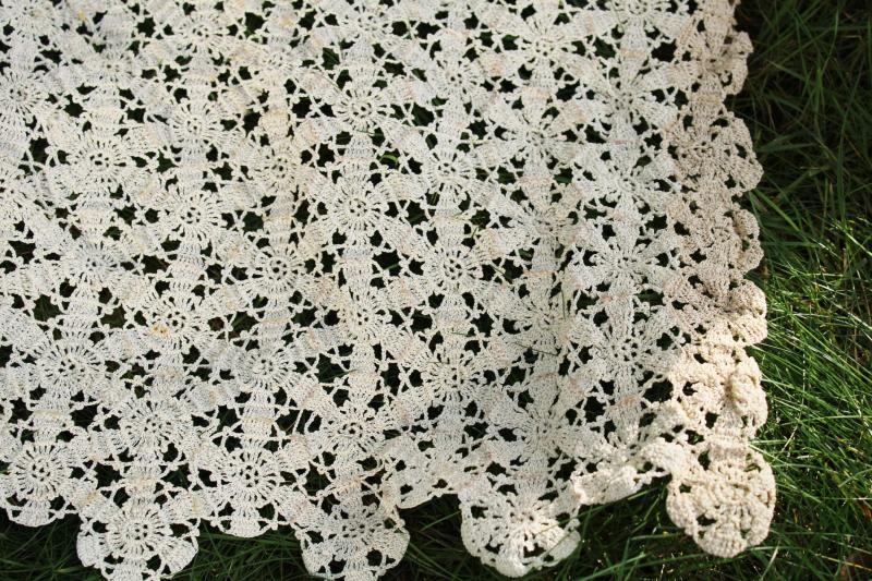 shabby vintage crochet lace, large wide runner for farmhouse table, cottage decor
