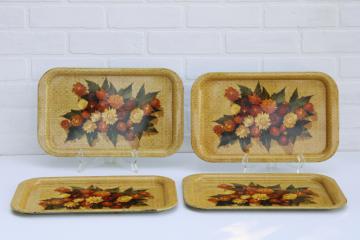shabby vintage metal trays w/ fall floral print rust, brown, gold straw flowers, gallery wall decor