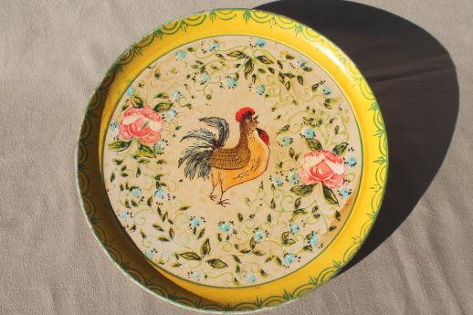 shabby vintage papier mache tray, rooster & roses paper mache tray Made in Japan