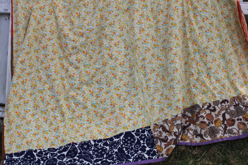 shabby vintage sunbonnet girl quilt, colorful applique patchwork tied quilt