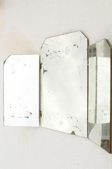 shabby vintage triptych panel folding mirror, three way vanity frameless mirror