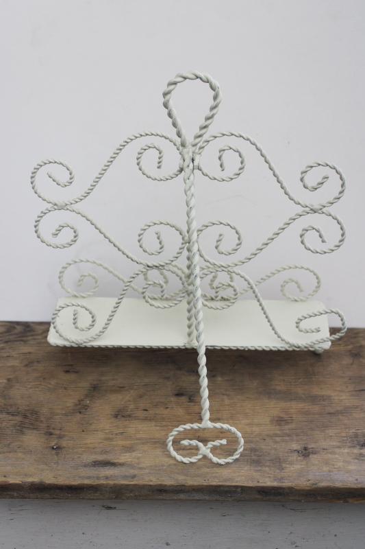shabby white vintage twisted wire work easel stand display rack for art, magazines etc