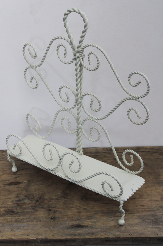 shabby white vintage twisted wire work easel stand display rack for art, magazines etc