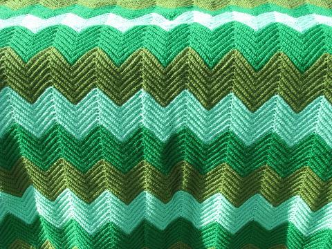 shaded greens, soft vintage acrylic crochet afghan throw blanket