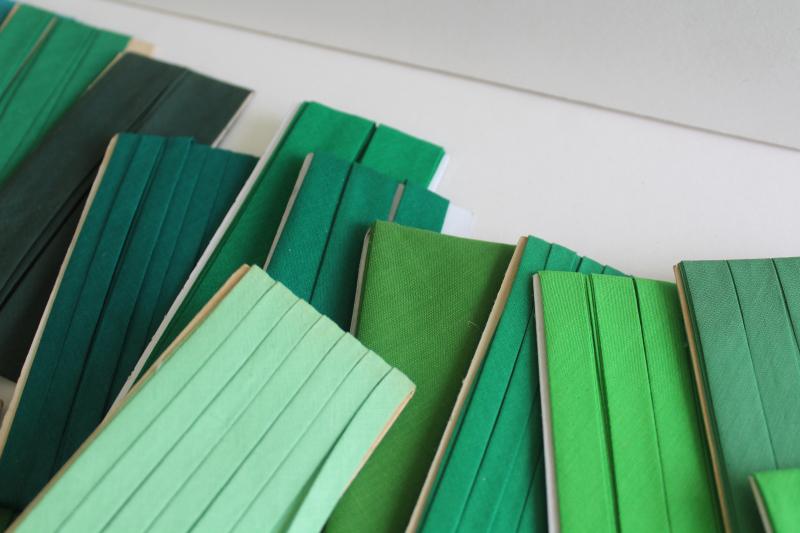 shades of green lot vintage seam tape, cotton & blend bias binding for sewing projects