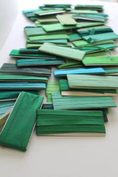 shades of green lot vintage seam tape, cotton & blend bias binding for sewing projects