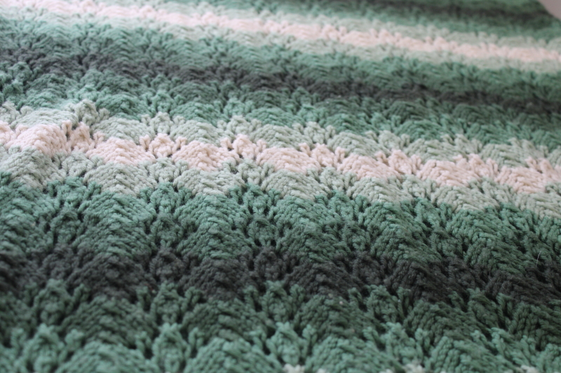 shades of green vintage handmade knitted lace afghan throw blanket