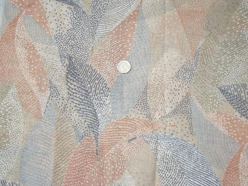 sheer cotton gauze fabric, retro 70s vintage leaf print, natural colors