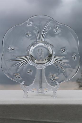 shooting star pattern vintage glass torte plate, low cake stand / dessert serving tray 