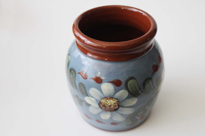 signed Eldreth pottery redware clay hand painted crock vase dated 2006