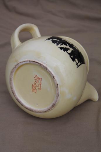 silhouette china teapot, vintage Crooksville pottery Bak-in ware tea pot