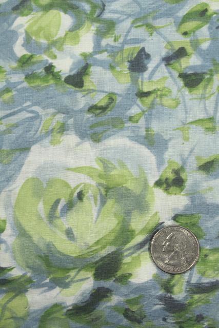 silky vintage pure cotton batiste fabric, watercolor floral greens & grey blues
