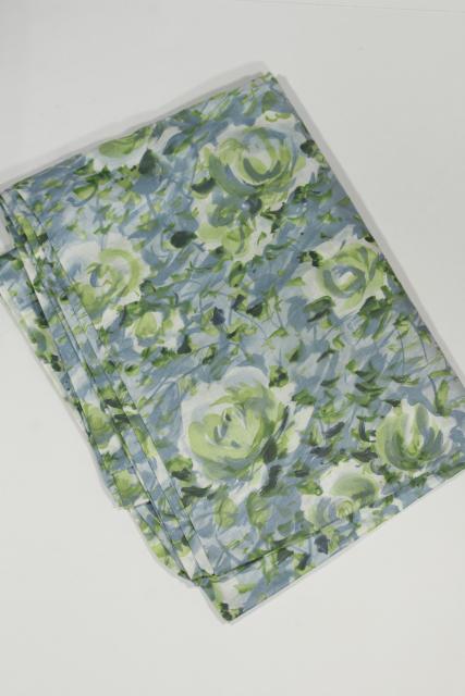 silky vintage pure cotton batiste fabric, watercolor floral greens & grey blues