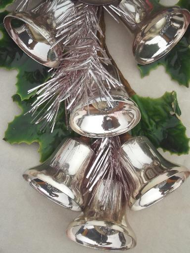 silver bells vintage Christmas wall art ornament, holiday door decoration