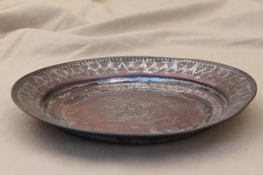 silver washed copper bowl & charger plate, hand wrought copper with silver wash