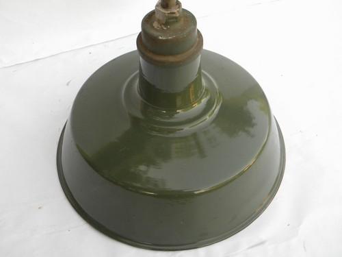 single old 18'' green porcelain enamel industrial light, vintage pendant lighting