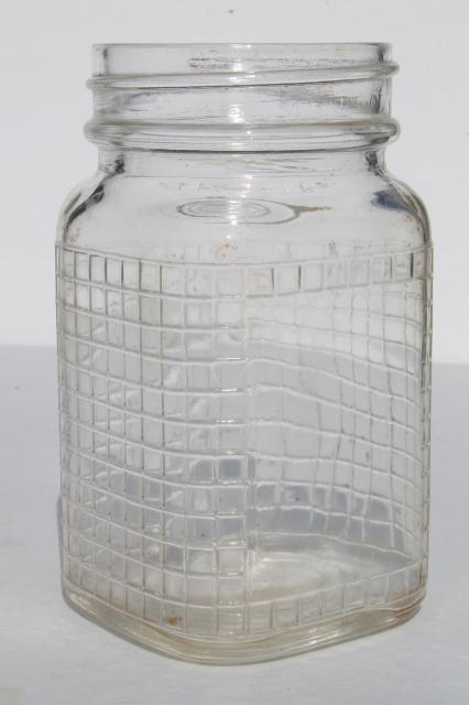 six different vintage pint mason jars, mismatched canning jar drinking jars / party glasses