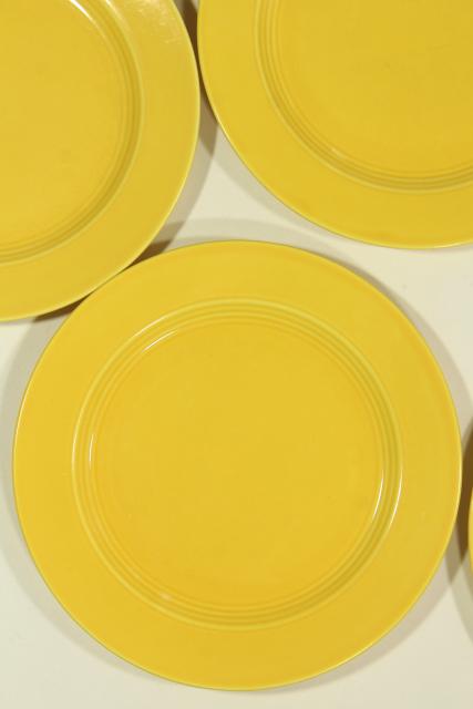 six solid yellow salad plates, vintage ceramic Harlequin Homer Laughlin china