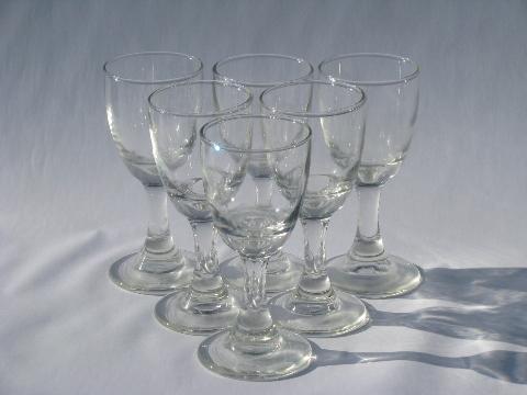 six vintage hand-blown crystal wine glasses, country French or Italian style