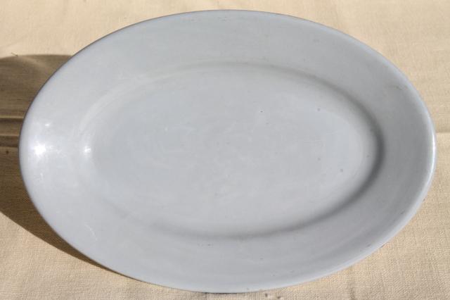 sky tone Lune pale blue Buffalo ironstone china platter, vintage restaurantware oval plate