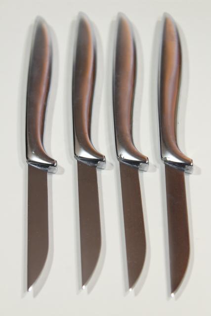 sleek stainless steel steak knives, Gerber Miming minimalist modern metalware