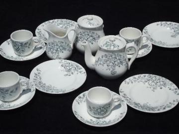 small antique tea set, blue and white transferware china, Anchor mark