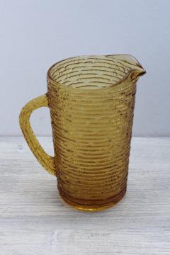 small cocktail pitcher, Anchor Hocking Sorreno mod vintage amber gold textured glass