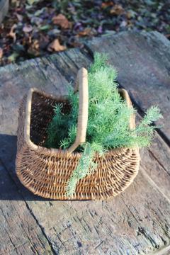 small gathering basket, vintage wicker basket for collecting eggs or rustic farmhouse decor