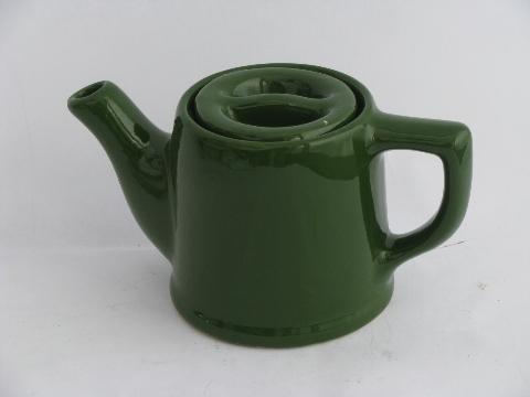 small green teapot for single cup or mug of tea, vintage pottery tea pot